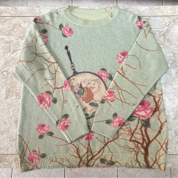 Artsy Floral Oversized Fuzzy Soft Knit Sweater Cotton Wool Cozy Blend Size XL-1X - Picture 6 of 9